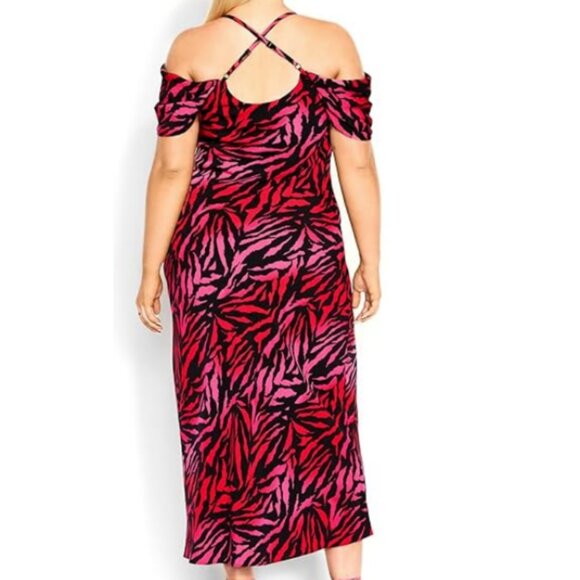 NWT City Chic Mariah Vibrant Zebra Print Cold Shoulder Maxi Dress 22 - Picture 4 of 10